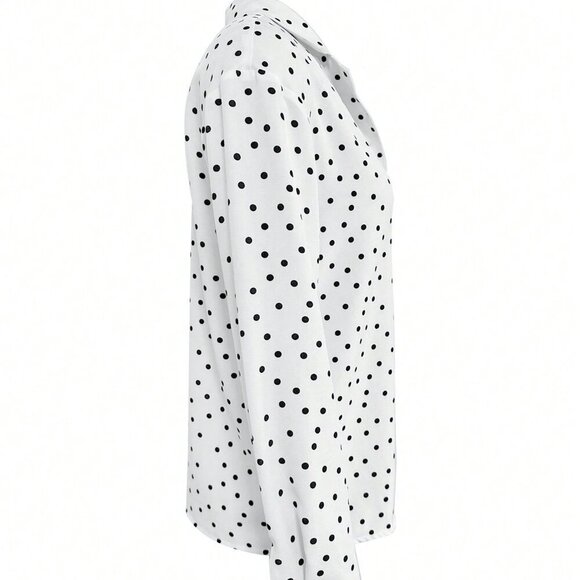 Black And White Elegan t Women's Polka Dot Shirt Blouse With Pocket details - Picture 8 of 11